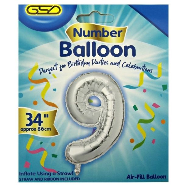 Wholesale Air Fill Number 9 Balloon - Silver 