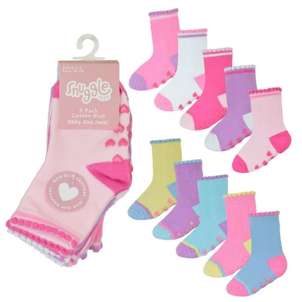 Baby Girls Heel & Toe Socks With Gripper