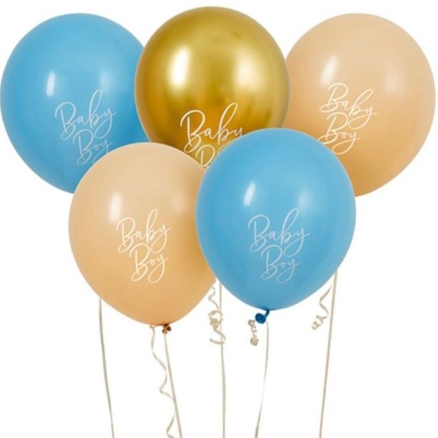 Biodegradable Blue, Nude & Gold 'Baby Boy' Latex 12" Balloons (Pack of 5)
