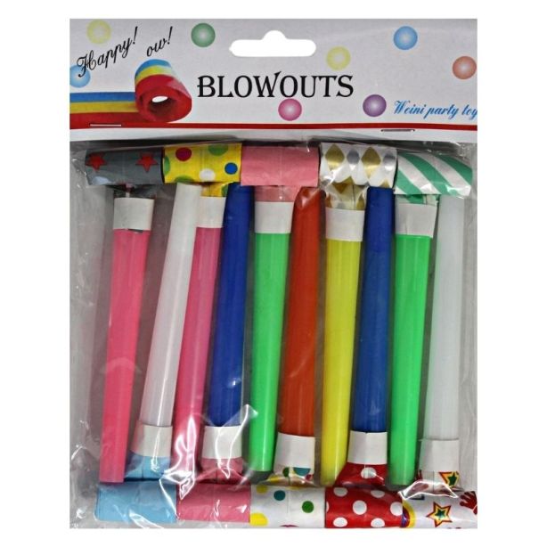 Wholesale Blowouts in Assorted Colours (Pack of 10) - 11x3cm