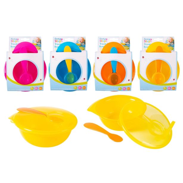 Wholesale First Steps Baby Feeding Bowl With Lid & Spoon - Assorted Colours 