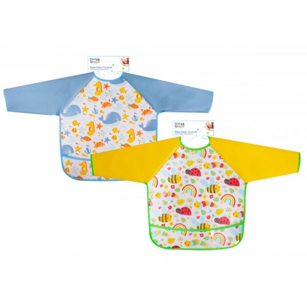 First Steps Wipe Clean Coverall Bib - Assorted 