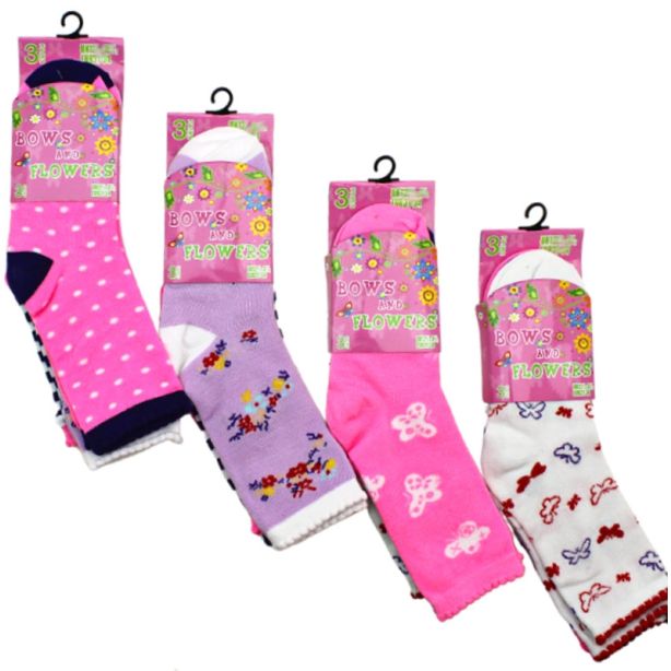 Girls Bows & Flowers Design Socks (3 Pair Pack)