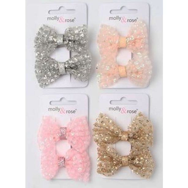 Wholesale Glitter Bow Clips (Pack of 2) - Assorted Colours 