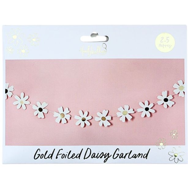 Gold Foiled Daisy Paper Garland With 2.5m Pink String