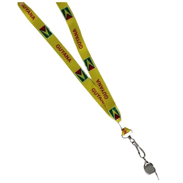 Silver Whistle With Lanyard - Guyana Flag Design