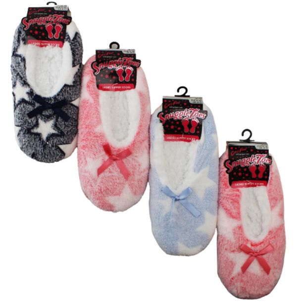 Ladies Slipper Socks Star Design With Gripper Toes (1 Pack) - Asst. 
