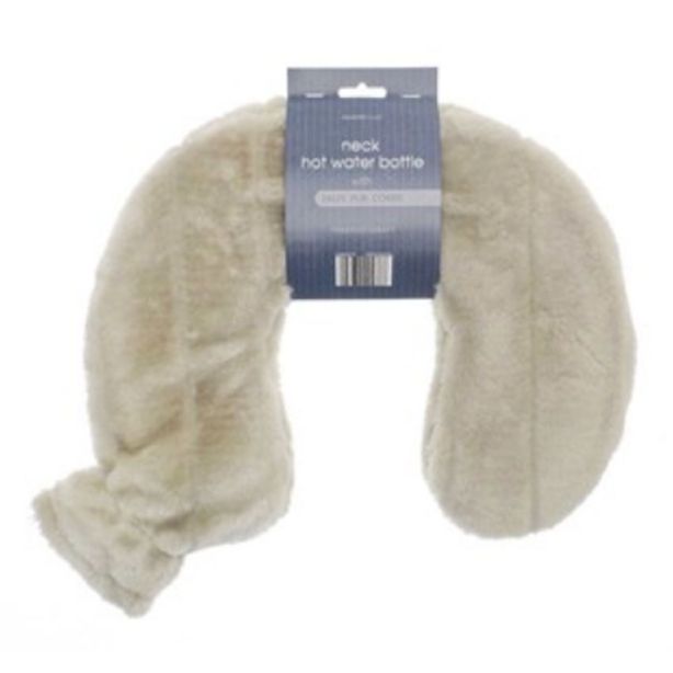 Neck Hot Water Bottles with Luxury Faux Fur Cover - Natural Stone