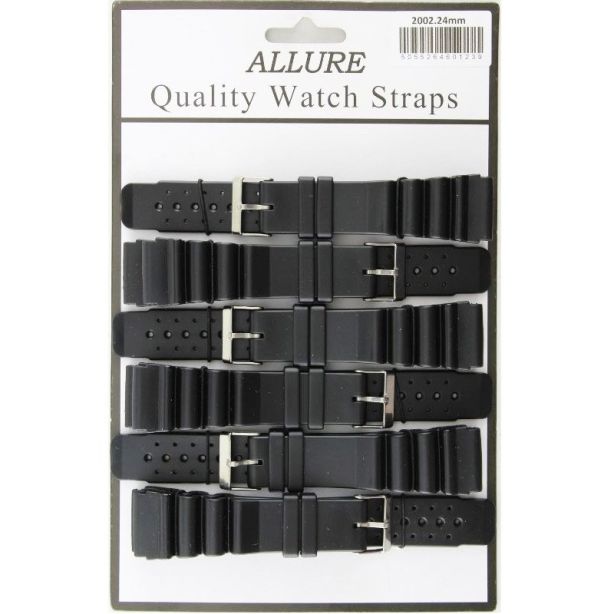 Allure Heavy Duty Silicone Watch Straps - Black - 24mm