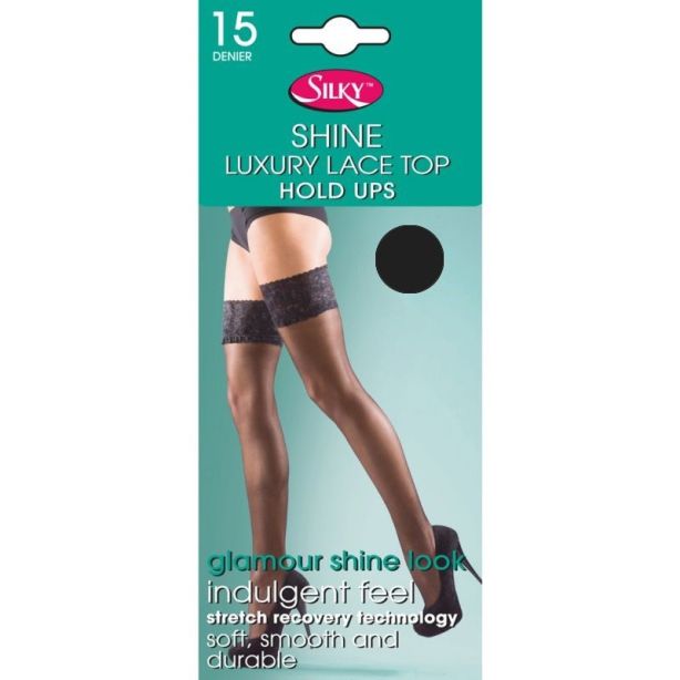 Silky's 15 Denier Super Shine Lace Top Hold Ups - Medium (Barely Black)