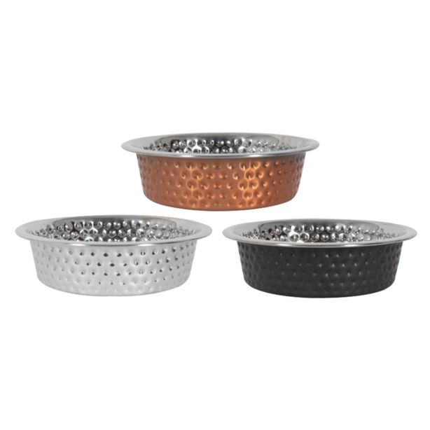 Stainless Steel Hammered Finish Pet Bowl 13cm - Assorted Colours 