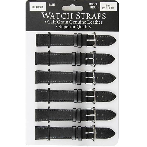 Calf Grain Leather Regular Black Watch Straps-18mm