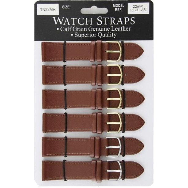 Calf Grain Brown Leather Regular Watch Straps - Asst. Buckles - 22mm
