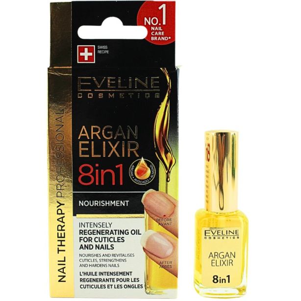 Eveline Argan Elixir 8in1 Regenerating Oil for Cuticles and Nails 12ml 