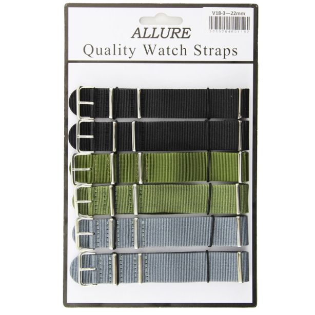Wholesale Allure Nato Replacement Nylon Watch Straps - Asst. Colours - 22mm