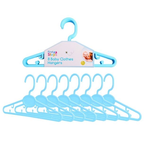 Wholesale First Steps Baby Clothes Hangers 8 Pack - Blue