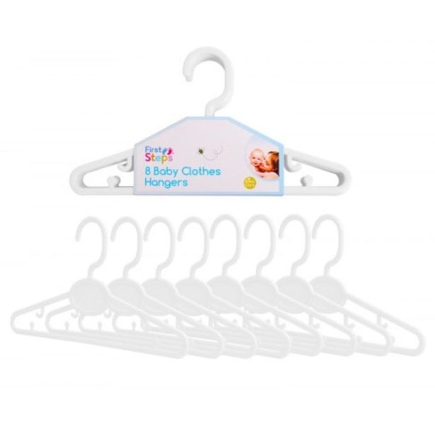 Wholesale First Steps Baby Clothes Hangers 8 Pack - White