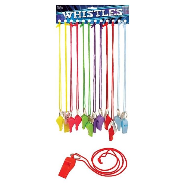 Wholesale Plastic Whistles On Cord - Pastel Assortment 