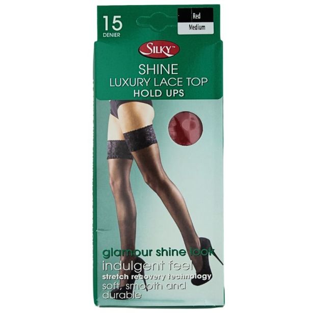 Wholesale Silky's 15 Denier Shine Lace Top Hold Ups - Medium (Red)