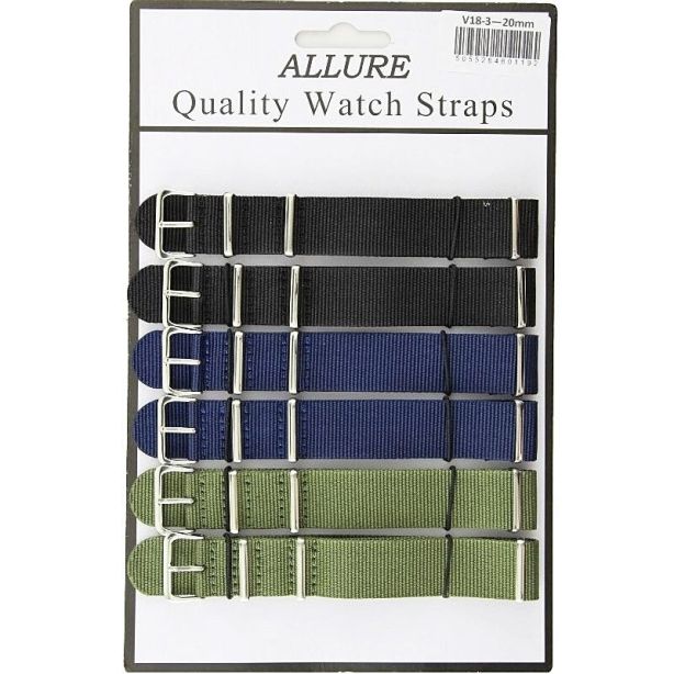 Wholesale Allure Nato Replacement Nylon Watch Straps - Asst. Colours - 20mm