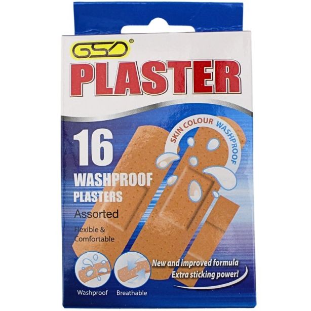 Wholesale GSD Washproof Plasters - 16 Assorted 
