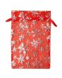 Wholesale Organza Gift Bag - Red With Silver Snowflake Print 