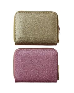 Wholesale Ladies Glitter Fabric Zip Round Purse - Assorted Colours 