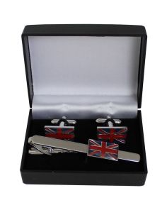 Gents Silver Tie Clip and Cufflinks set - Union Jack 