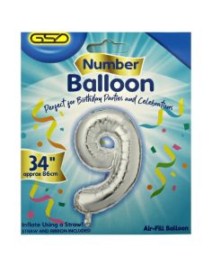 Wholesale Air Fill Number 9 Balloon - Silver 