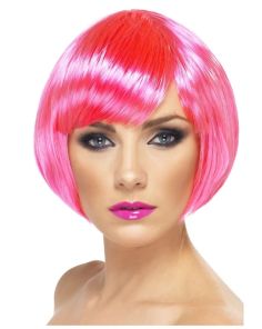 Babe Bob Party Wig with Fringe - Neon Pink
