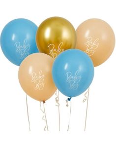Biodegradable Blue, Nude & Gold 'Baby Boy' Latex 12" Balloons (Pack of 5)