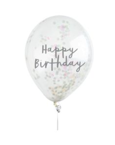 Iridescent Happy Birthday Confetti Balloons (Pack of 5)