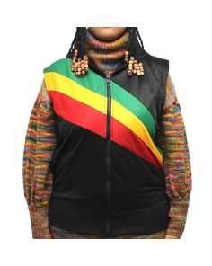 Black Hooded Gilet Jacket With Rasta Colour Stripes - Assorted Sizes