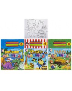 Boys Colouring Pad With 6 Pencils - Assorted 