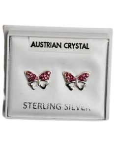 Wholesale Sterling Silver Austrian Crystal Butterfly Studs 8 mm - Pink