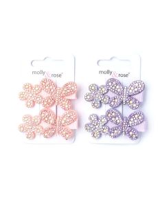 Card Of 2 Diamante Flower And Butterfly Beak Clips 5cm