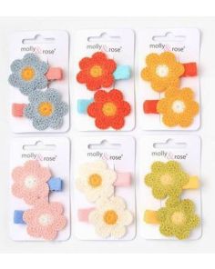 Wholesale Crochet Flower Hair Clips (pack of 2) - Assorted Colours 