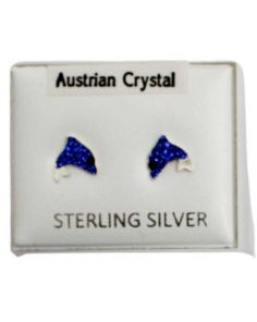 Sterling Silver Austrian Crystal Dolphin Studs 7 mm - Navy