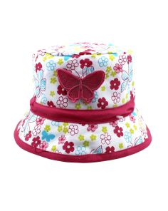 Flower Design Bucket Hat With A Butterfly Badge - Assorted Sizes 