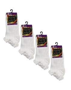 Wholesale Girl's White Back To School Frilled Socks (3 Pair Pack) - (UK - 4-6) 