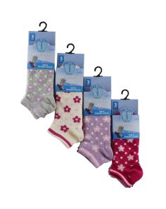 Wholesale Girls Floral Design Trainer Socks - Fresh Feel (3 Pair Pack) - Asst. (Size 12-3)
