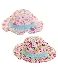 Girls Floral Print Sun Hats -  Assorted Colours 