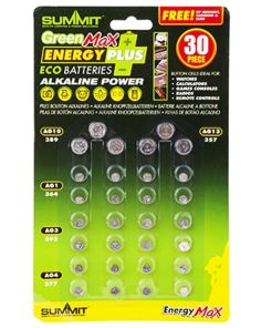 Green Max Alkaline Button Cell Batteries (Pack of 30)