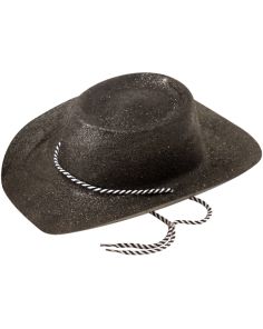 Cowboy Glitter Party Hat With Cord - Black