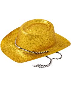 Cowboy Glitter Party Hat With Cord - Gold
