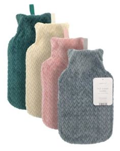 Hot Water Bottles with Plush Jacquard Lattice Cover - Assorted Colours