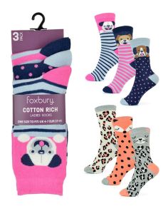Ladies 3 Pack Animal Design Socks
