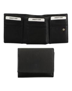 Men's Leather Wallet With Closure Button - Black