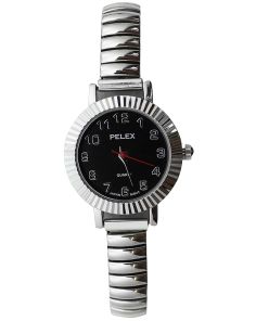 Wholesale Pelex Ladies Classic Round Dial Metal Expander Strap Watch - Silver/Black