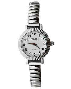 Wholesale Pelex Ladies Classic Round Dial Metal Expander Strap Watch - Silver